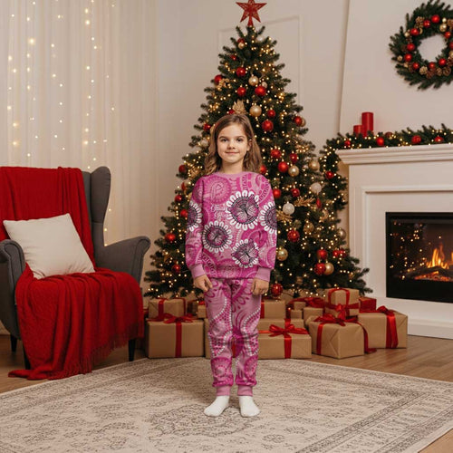 Personalised Australia Indigenous Christmas Pajama Set Breast Cancer Ribbon Think Pink - Pink Version - Aussie Hoodie