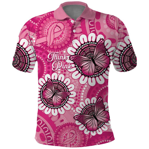 Personalised Australia Indigenous Polo Shirt Breast Cancer Ribbon Think Pink - Pink Version LT14