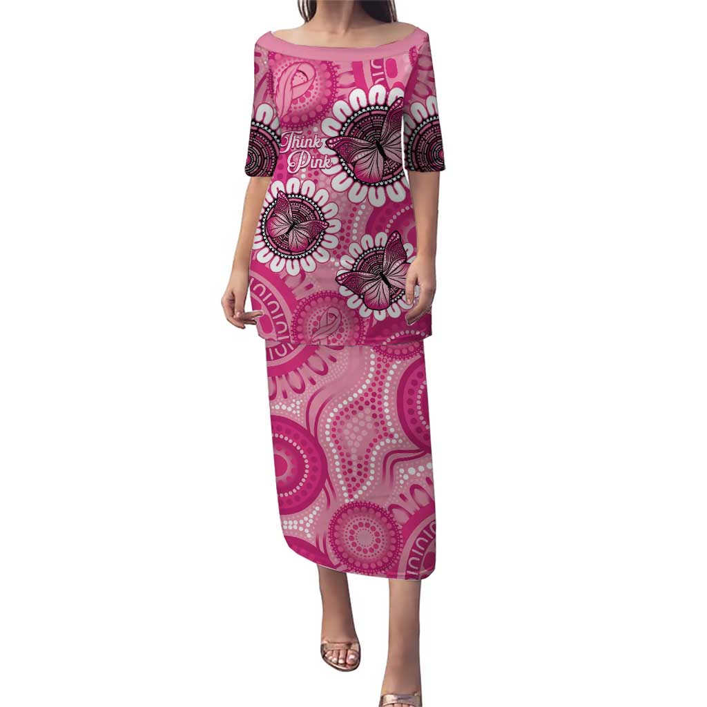 Personalised Australia Indigenous Puletasi Breast Cancer Ribbon Think Pink - Pink Version LT14