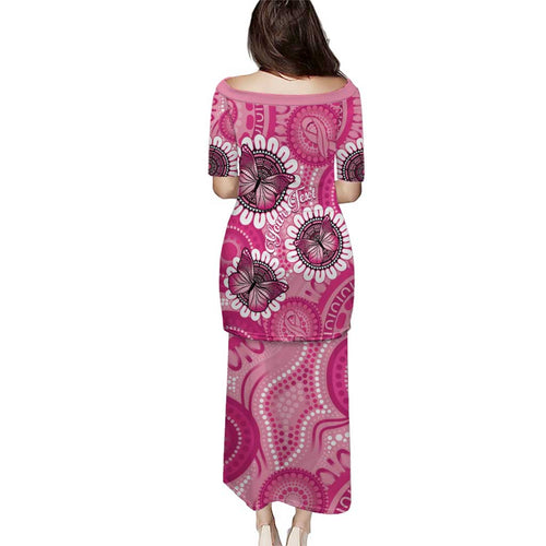 Personalised Australia Indigenous Puletasi Breast Cancer Ribbon Think Pink - Pink Version LT14