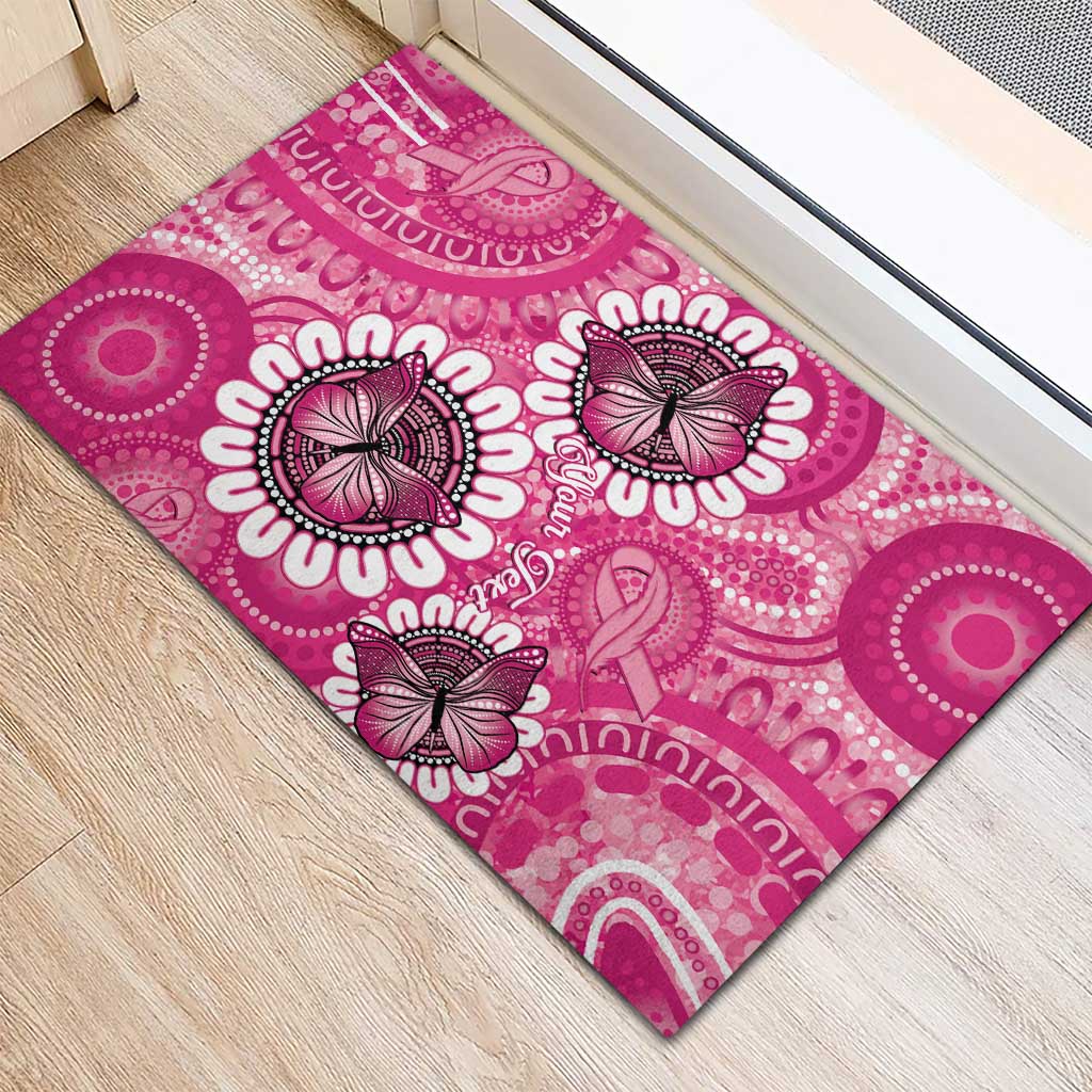 Personalised Australia Indigenous Rubber Doormat Breast Cancer Ribbon Think Pink - Pink Version LT14
