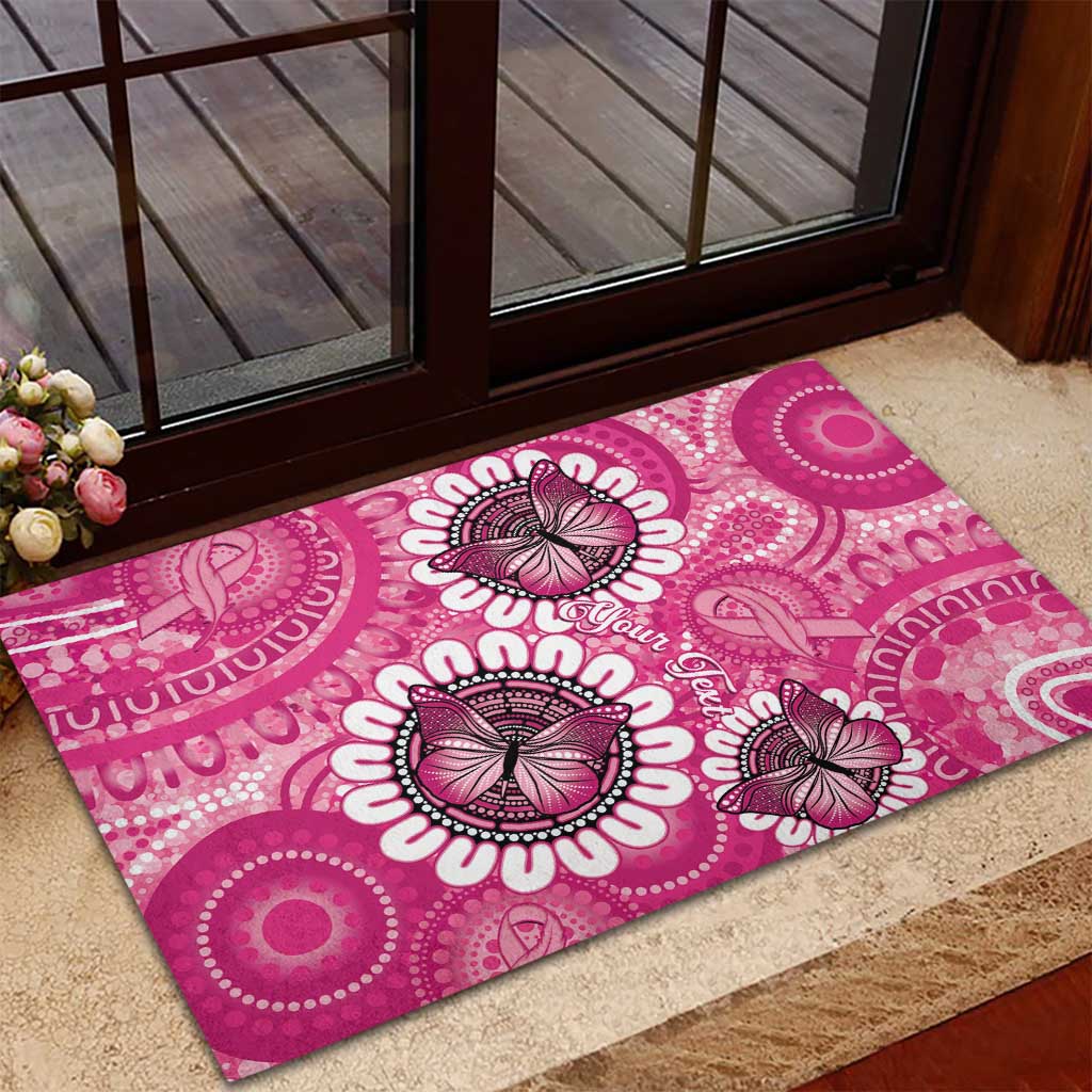 Personalised Australia Indigenous Rubber Doormat Breast Cancer Ribbon Think Pink - Pink Version LT14