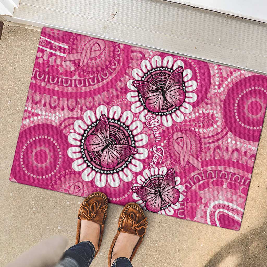 Personalised Australia Indigenous Rubber Doormat Breast Cancer Ribbon Think Pink - Pink Version LT14