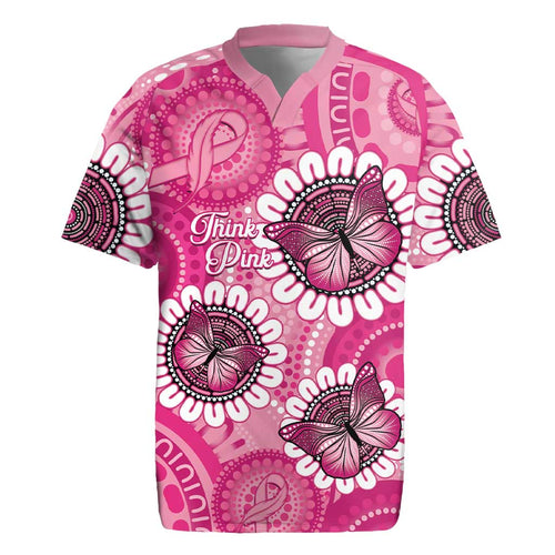 Personalised Australia Indigenous Rugby Jersey Breast Cancer Ribbon Think Pink - Pink Version LT14