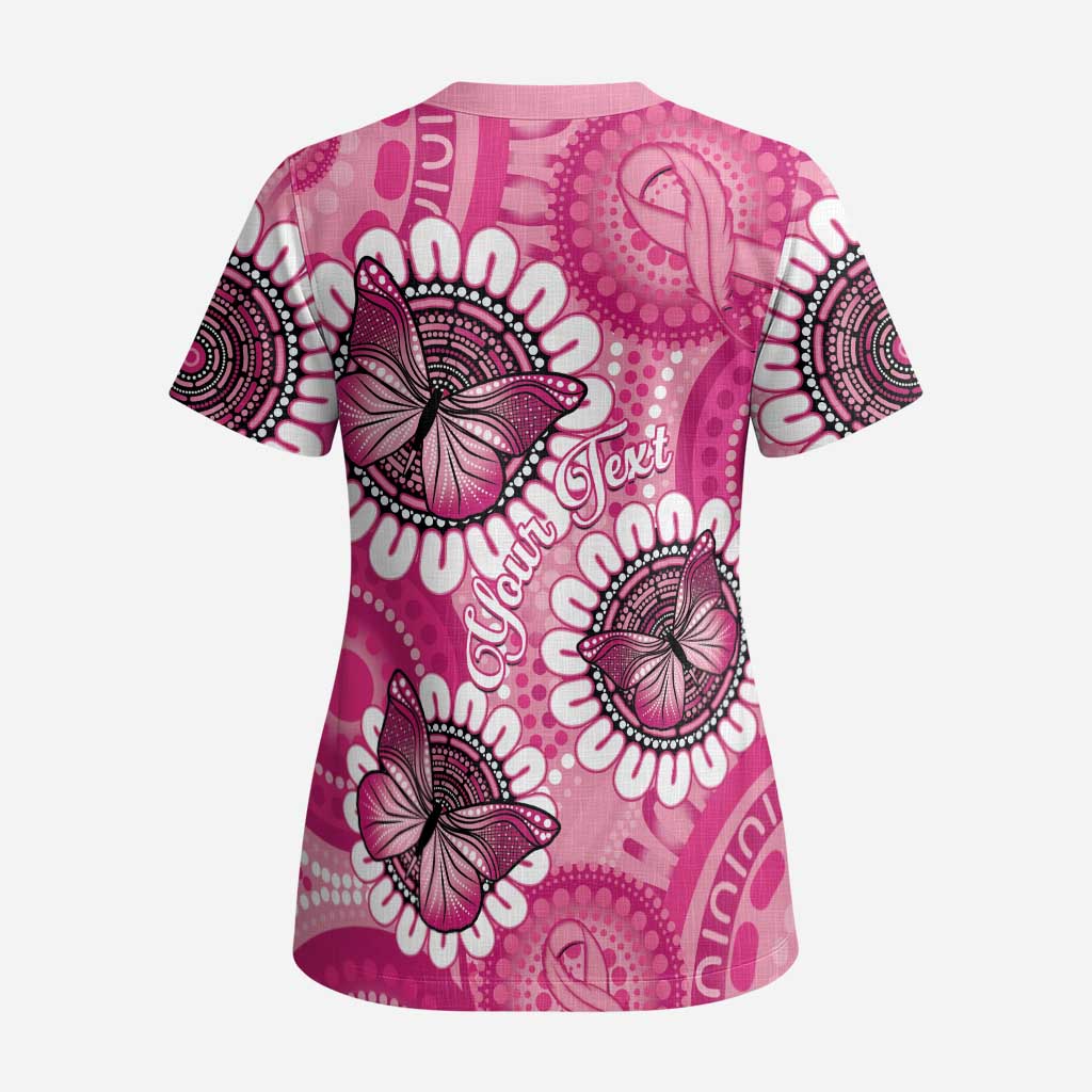 Personalised Australia Indigenous Scrub Top Breast Cancer Ribbon Think Pink - Pink Version LT14