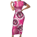 Personalised Australia Indigenous Short Sleeve Bodycon Dress Breast Cancer Ribbon Think Pink - Pink Version LT14