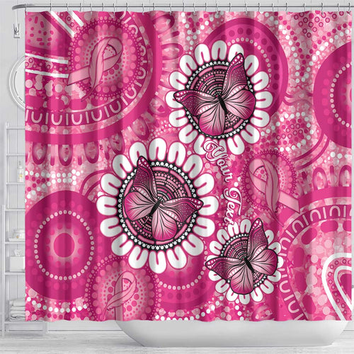 Personalised Australia Indigenous Shower Curtain Breast Cancer Ribbon Think Pink - Pink Version LT14