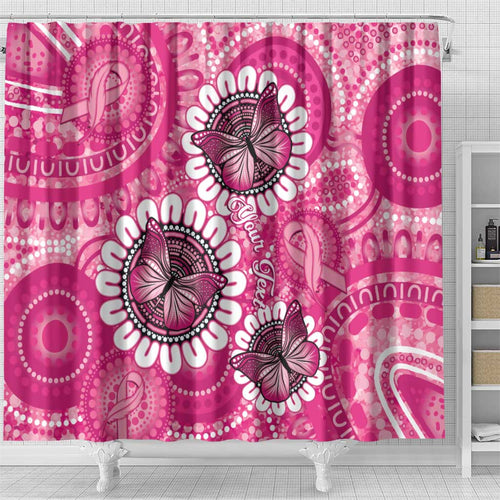 Personalised Australia Indigenous Shower Curtain Breast Cancer Ribbon Think Pink - Pink Version LT14