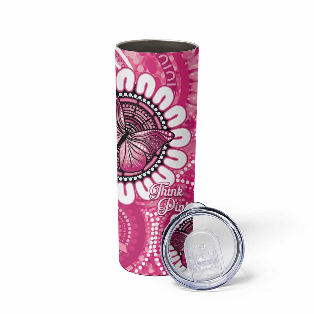 Personalised Australia Indigenous Skinny Tumbler Breast Cancer Ribbon Think Pink - Pink Version LT14