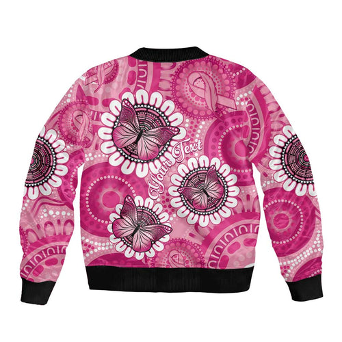 Personalised Australia Indigenous Sleeve Zip Bomber Jacket Breast Cancer Ribbon Think Pink - Pink Version LT14