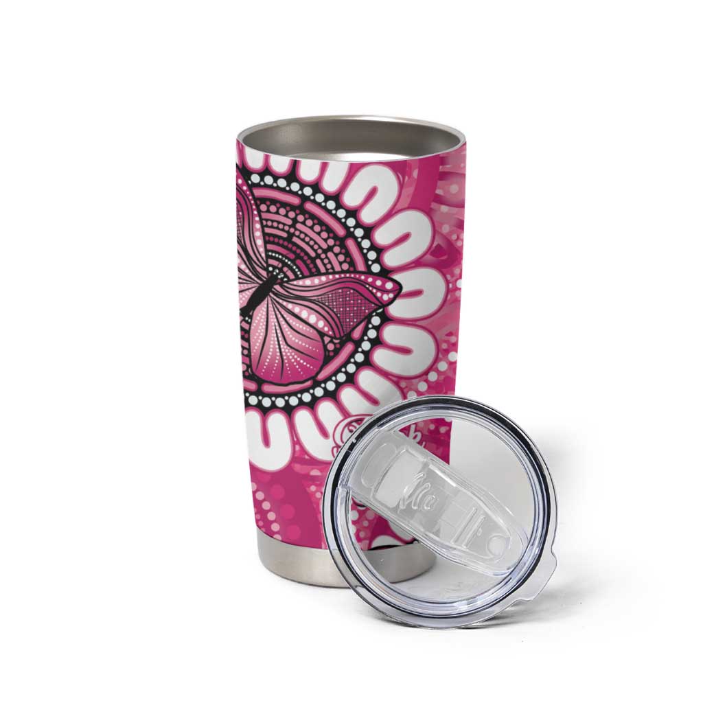 Personalised Australia Indigenous Tumbler Cup Breast Cancer Ribbon Think Pink - Pink Version LT14