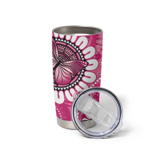 Personalised Australia Indigenous Tumbler Cup Breast Cancer Ribbon Think Pink - Pink Version LT14