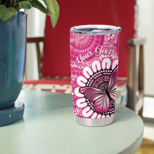 Personalised Australia Indigenous Tumbler Cup Breast Cancer Ribbon Think Pink - Pink Version LT14