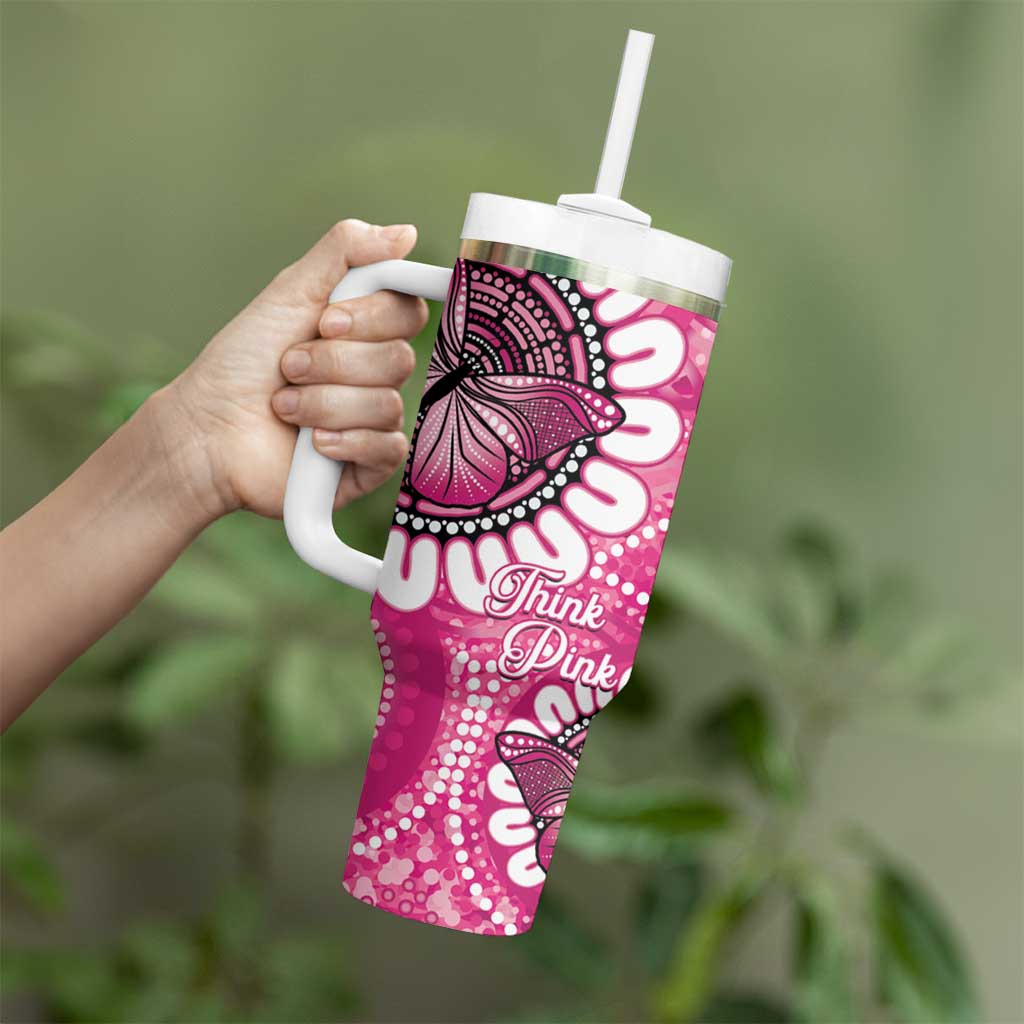 Personalised Australia Indigenous Tumbler With Handle Breast Cancer Ribbon Think Pink - Pink Version LT14
