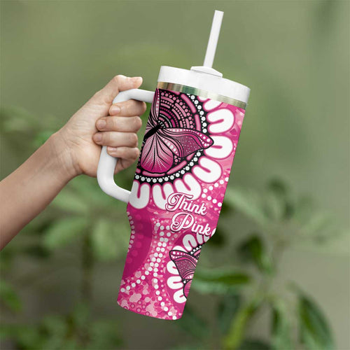 Personalised Australia Indigenous Tumbler With Handle Breast Cancer Ribbon Think Pink - Pink Version LT14