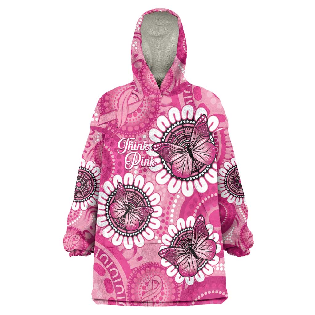 Personalised Australia Indigenous Wearable Blanket Hoodie Breast Cancer Ribbon Think Pink - Pink Version LT14