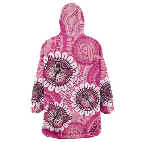Personalised Australia Indigenous Wearable Blanket Hoodie Breast Cancer Ribbon Think Pink - Pink Version LT14