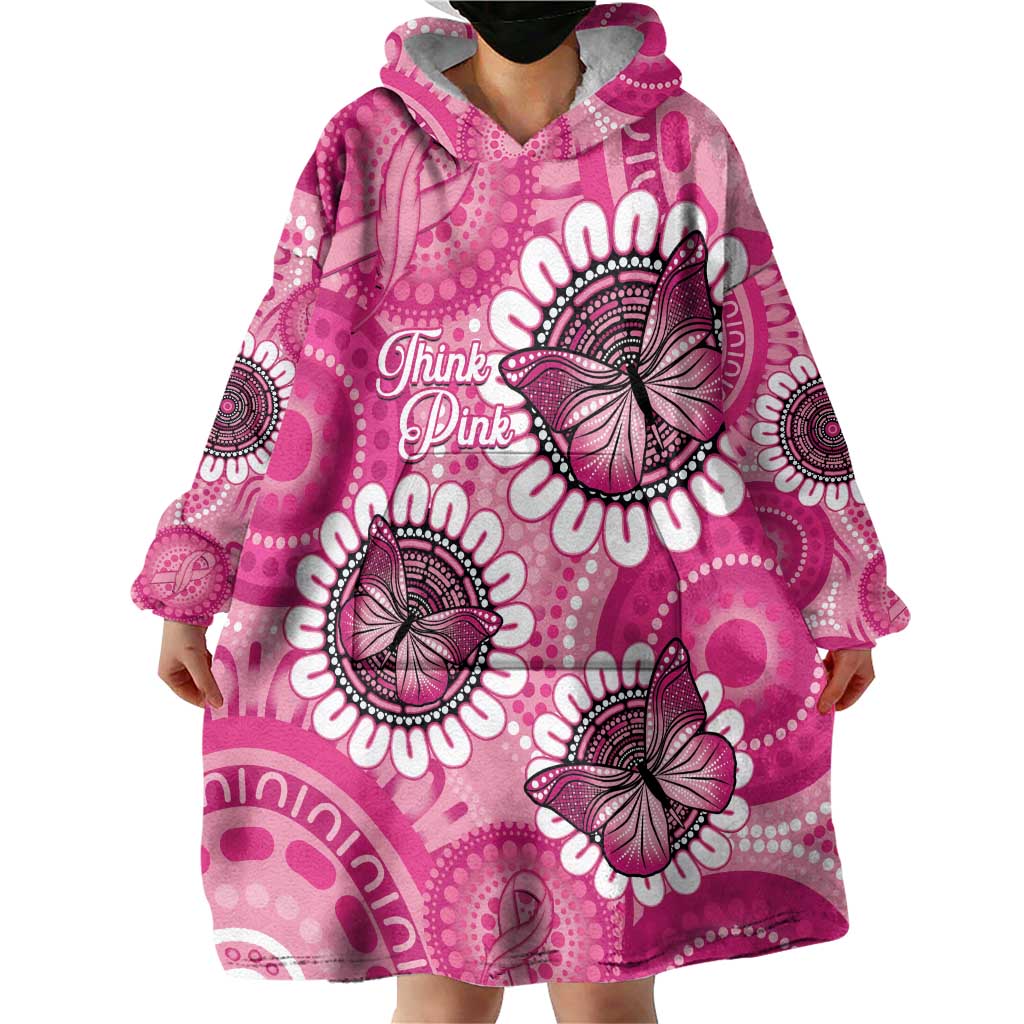 Personalised Australia Indigenous Wearable Blanket Hoodie Breast Cancer Ribbon Think Pink - Pink Version LT14