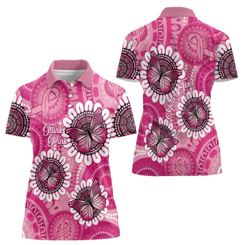 Personalised Australia Indigenous Women Polo Shirt Breast Cancer Ribbon Think Pink - Pink Version LT14