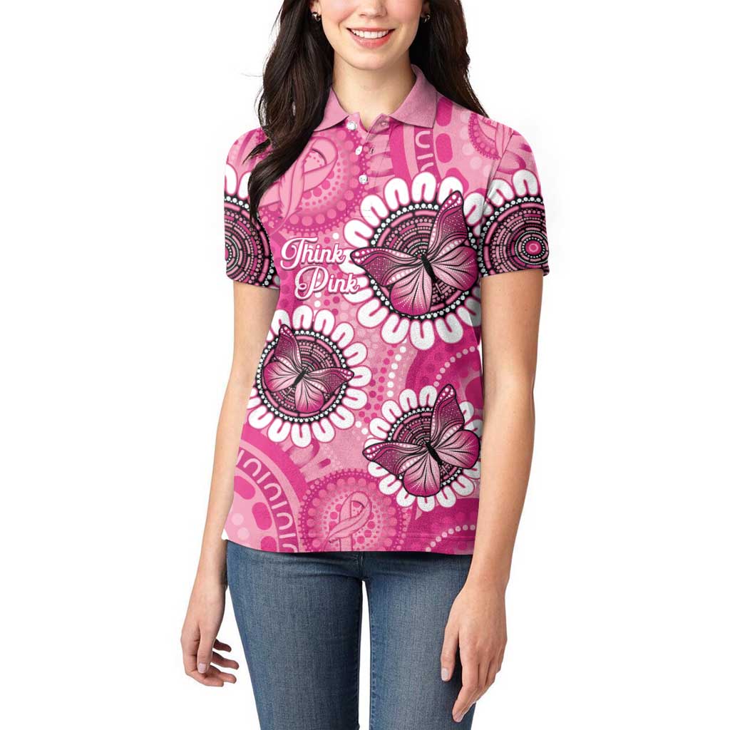 Personalised Australia Indigenous Women Polo Shirt Breast Cancer Ribbon Think Pink - Pink Version LT14