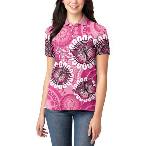 Personalised Australia Indigenous Women Polo Shirt Breast Cancer Ribbon Think Pink - Pink Version LT14