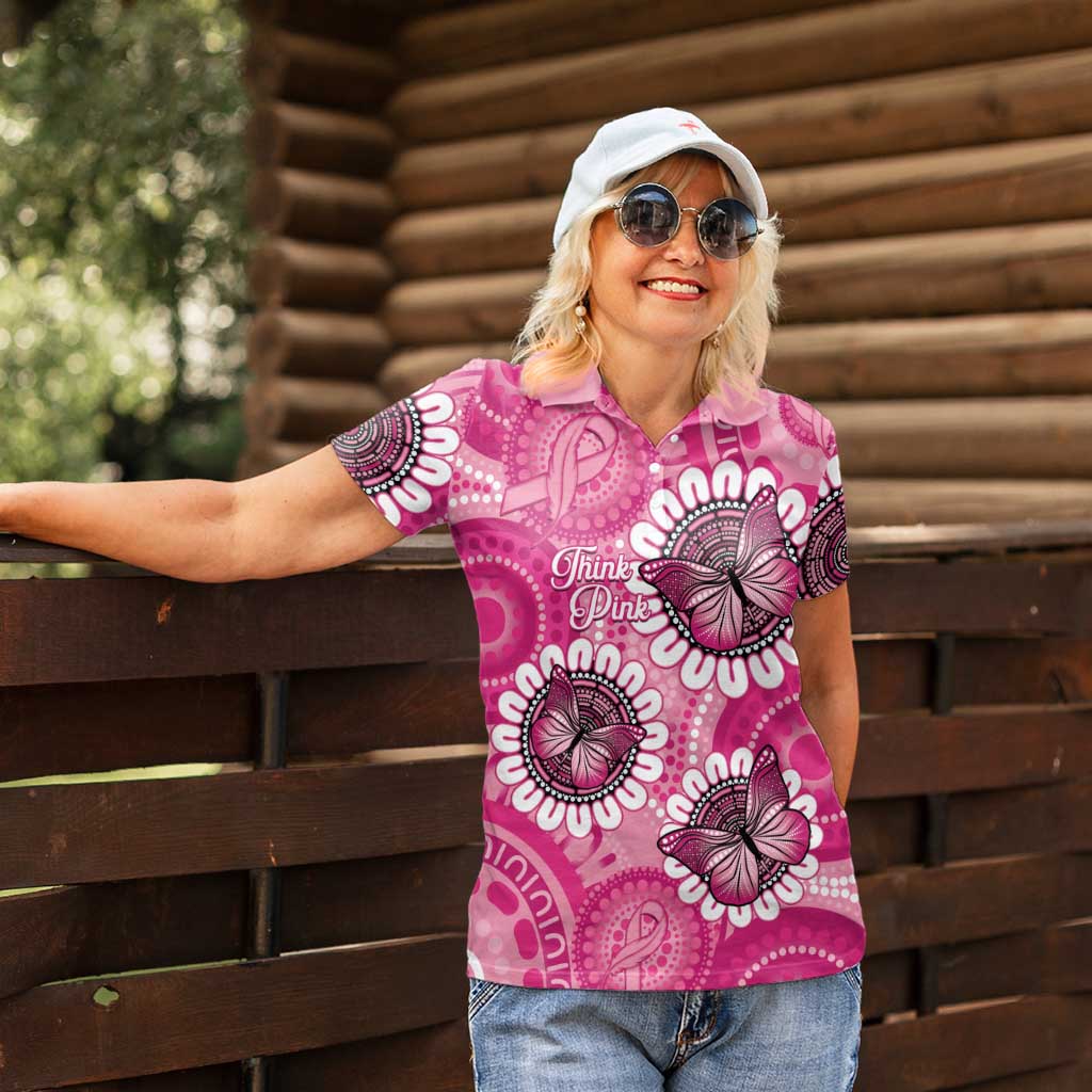 Personalised Australia Indigenous Women Polo Shirt Breast Cancer Ribbon Think Pink - Pink Version LT14