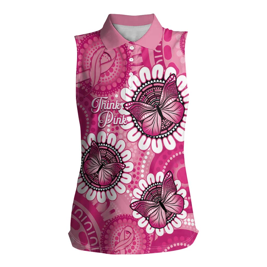 Personalised Australia Indigenous Women Sleeveless Polo Shirt Breast Cancer Ribbon Think Pink - Pink Version LT14