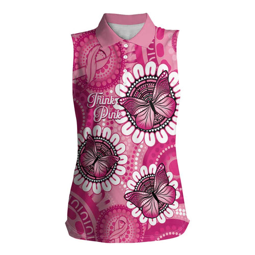 Personalised Australia Indigenous Women Sleeveless Polo Shirt Breast Cancer Ribbon Think Pink - Pink Version LT14
