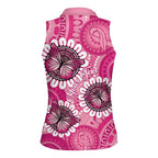 Personalised Australia Indigenous Women Sleeveless Polo Shirt Breast Cancer Ribbon Think Pink - Pink Version LT14