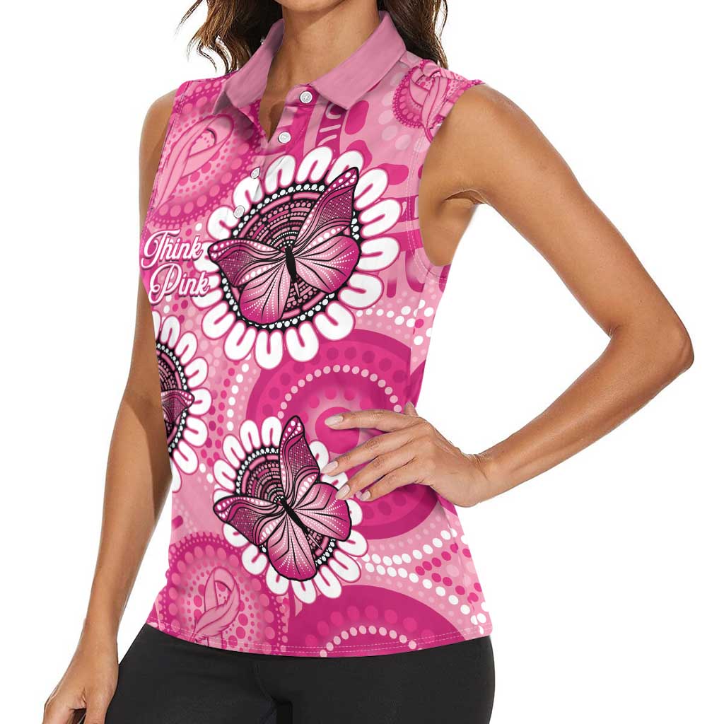 Personalised Australia Indigenous Women Sleeveless Polo Shirt Breast Cancer Ribbon Think Pink - Pink Version LT14