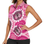 Personalised Australia Indigenous Women Sleeveless Polo Shirt Breast Cancer Ribbon Think Pink - Pink Version LT14