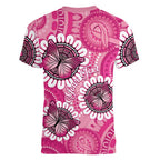 Personalised Australia Indigenous Women V-Neck T-Shirt Breast Cancer Ribbon Think Pink - Pink Version LT14