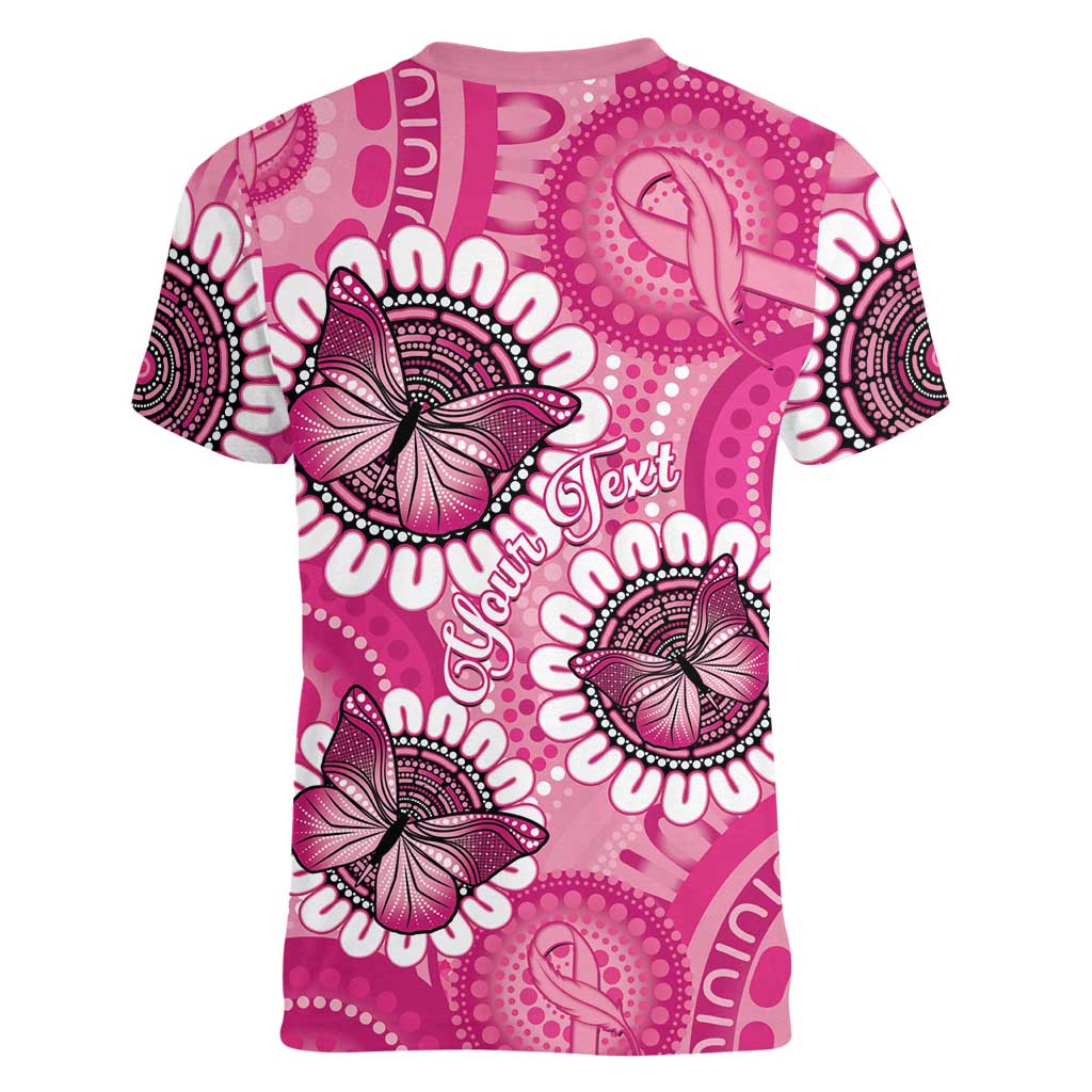 Personalised Australia Indigenous Women V-Neck T-Shirt Breast Cancer Ribbon Think Pink - Pink Version LT14