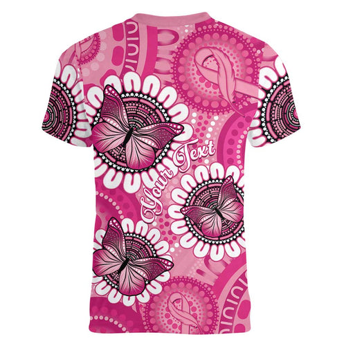 Personalised Australia Indigenous Women V-Neck T-Shirt Breast Cancer Ribbon Think Pink - Pink Version LT14