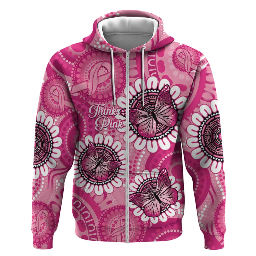 Personalised Australia Indigenous Zip Hoodie Breast Cancer Ribbon Think Pink - Pink Version LT14