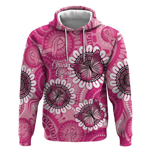 Personalised Australia Indigenous Zip Hoodie Breast Cancer Ribbon Think Pink - Pink Version LT14