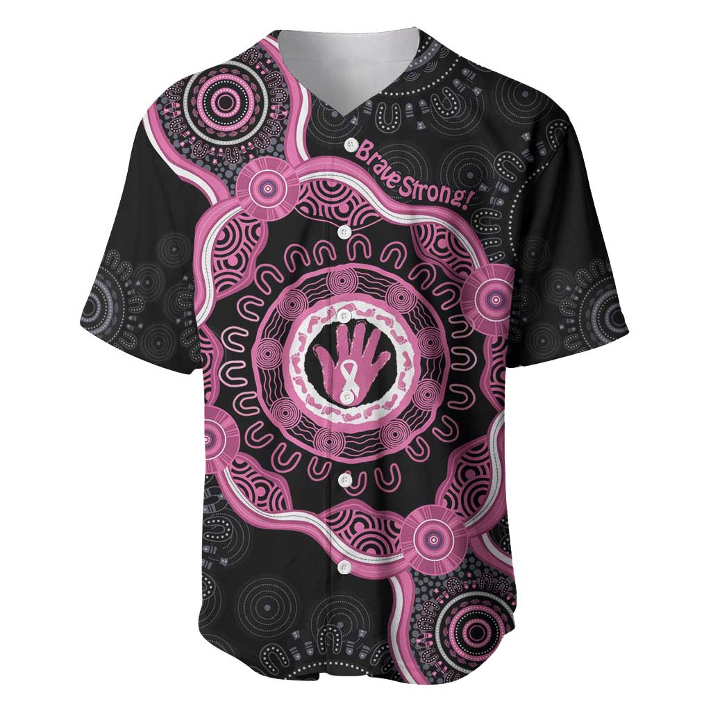Personalised Australia Breast Cancer Baseball Jersey Brave Strong Aboriginal Art