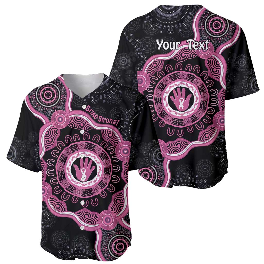 Personalised Australia Breast Cancer Baseball Jersey Brave Strong Aboriginal Art