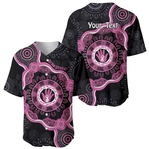 Personalised Australia Breast Cancer Baseball Jersey Brave Strong Aboriginal Art