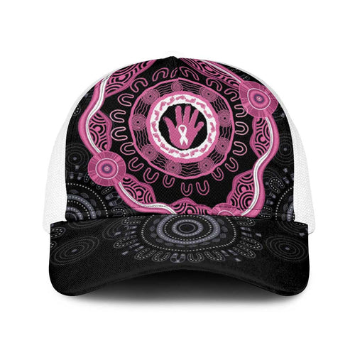 Australia Breast Cancer Baseball Net Cap Brave Strong Aboriginal Art - Aussie Hoodie