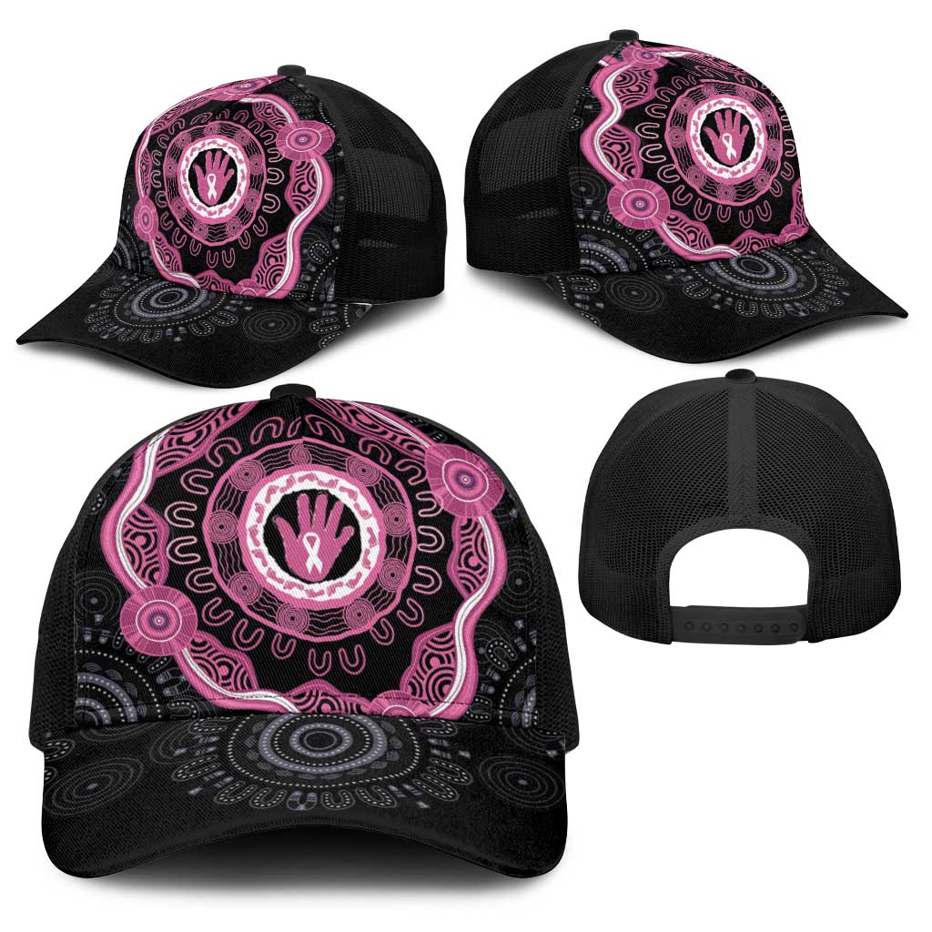 Australia Breast Cancer Baseball Net Cap Brave Strong Aboriginal Art - Aussie Hoodie