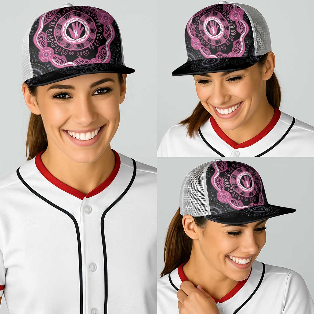 Australia Breast Cancer Baseball Net Cap Brave Strong Aboriginal Art - Aussie Hoodie