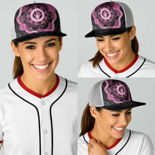 Australia Breast Cancer Baseball Net Cap Brave Strong Aboriginal Art - Aussie Hoodie