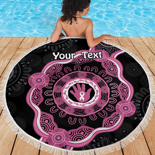 Personalised Australia Breast Cancer Beach Blanket Brave Strong Aboriginal Art