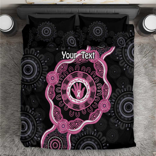 Personalised Australia Breast Cancer Bedding Set Brave Strong Aboriginal Art