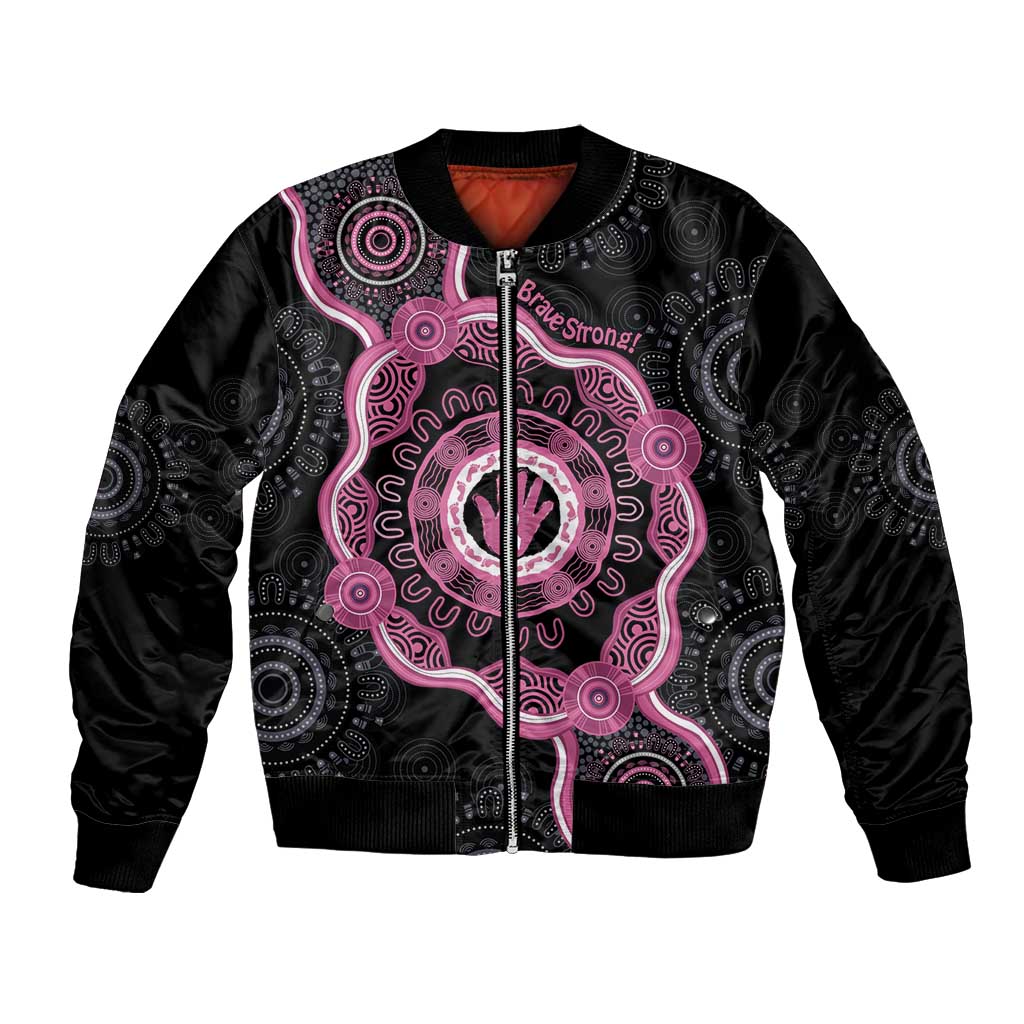 Personalised Australia Breast Cancer Bomber Jacket Brave Strong Aboriginal Art