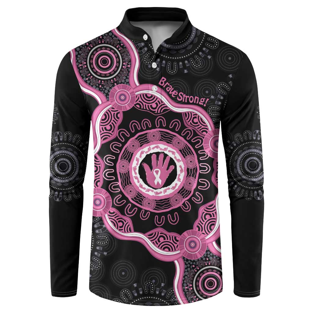 Personalised Australia Breast Cancer Button Sweatshirt Brave Strong Aboriginal Art