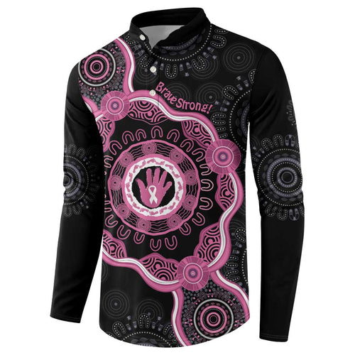 Personalised Australia Breast Cancer Button Sweatshirt Brave Strong Aboriginal Art