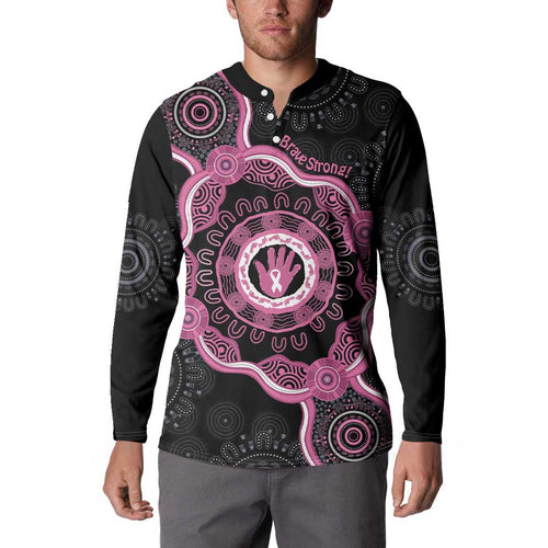 Personalised Australia Breast Cancer Button Sweatshirt Brave Strong Aboriginal Art