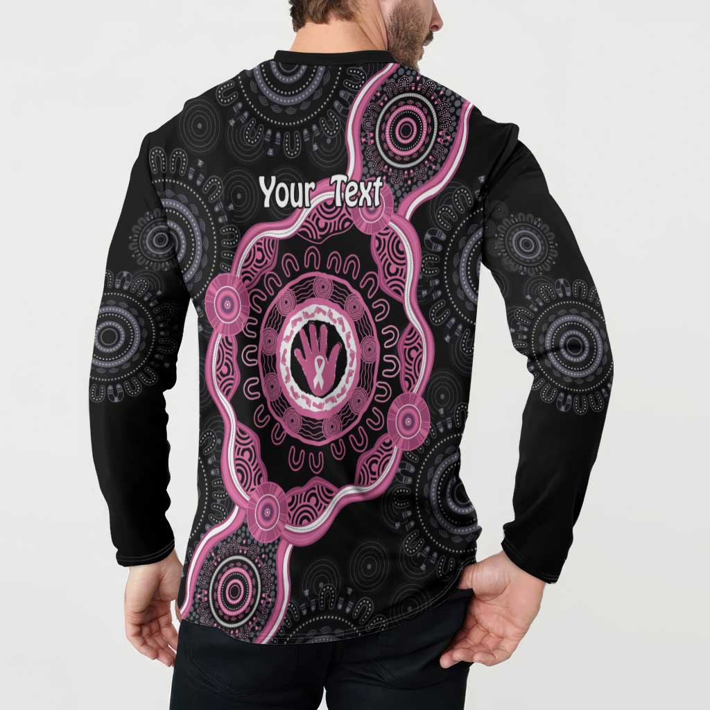 Personalised Australia Breast Cancer Button Sweatshirt Brave Strong Aboriginal Art